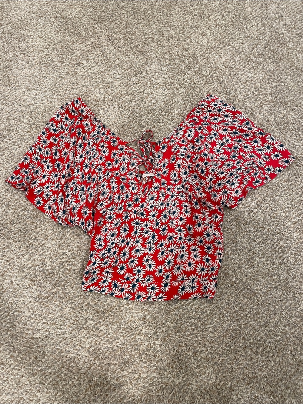 Zara Red Daisy Tie-Front Crop Top